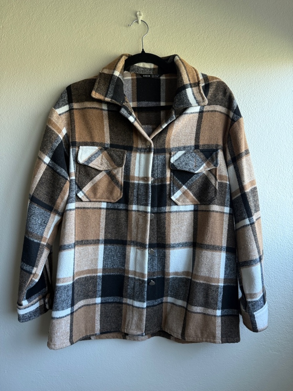 SHEIN Brown Black White Plaid Utility Jacket